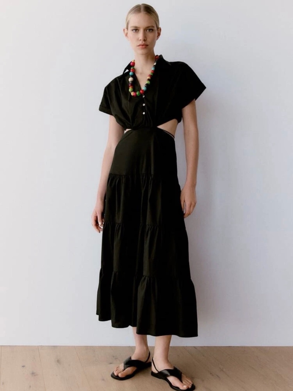Zara Black Cutout Tiered Maxi Dress